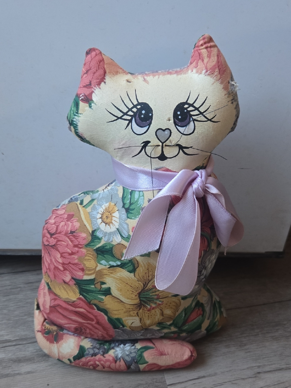 Vintage Handmade Cottagecore Floral Cat Doorstop.